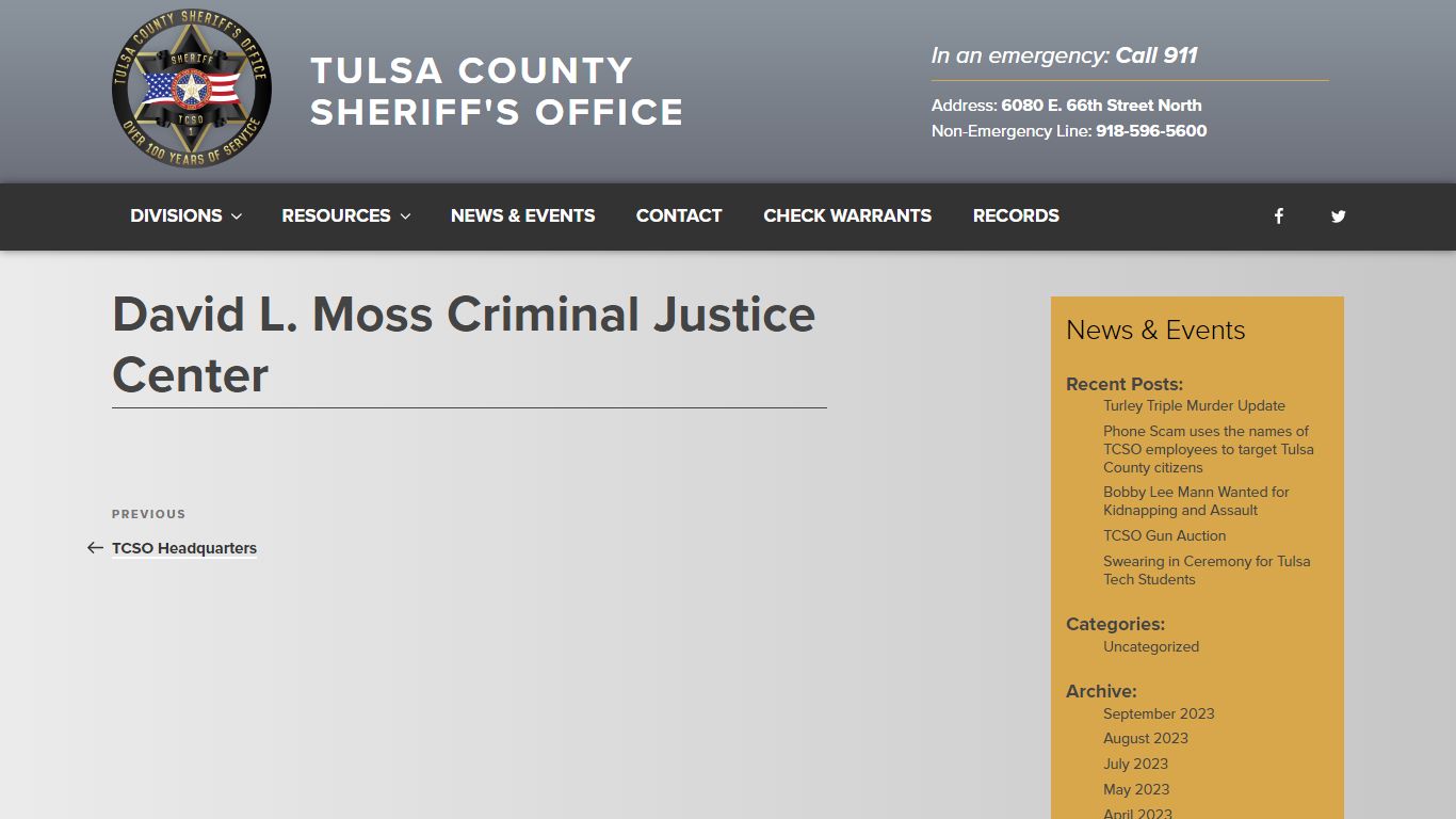David L. Moss Criminal Justice Center - Tulsa County Sheriff's Office