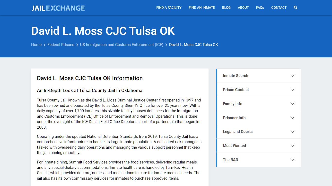Federal Inmate Search - David L. Moss CJC Tulsa OK - Jail Exchange